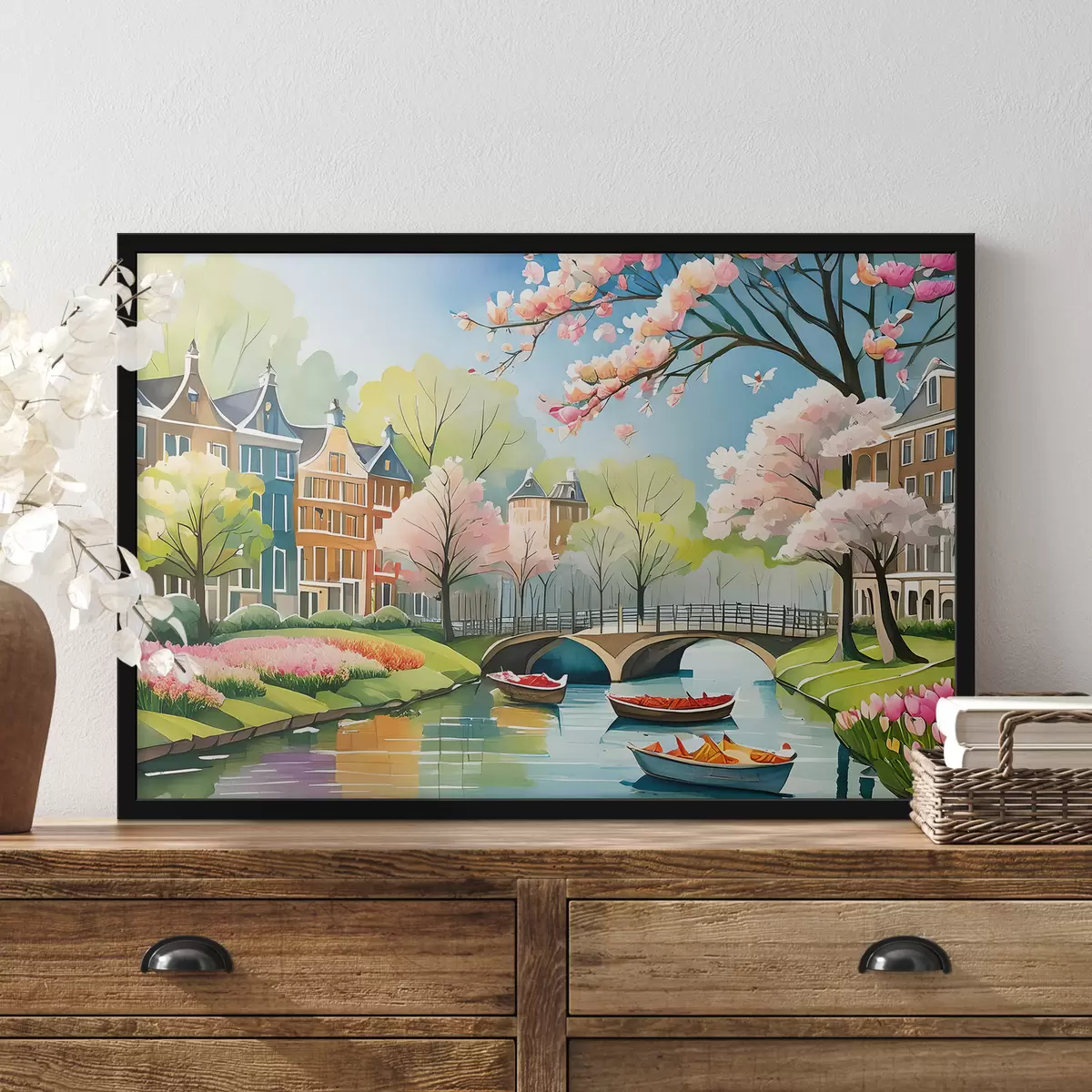 Plakat õitsevad puud Amsterdamis kevadel f39301