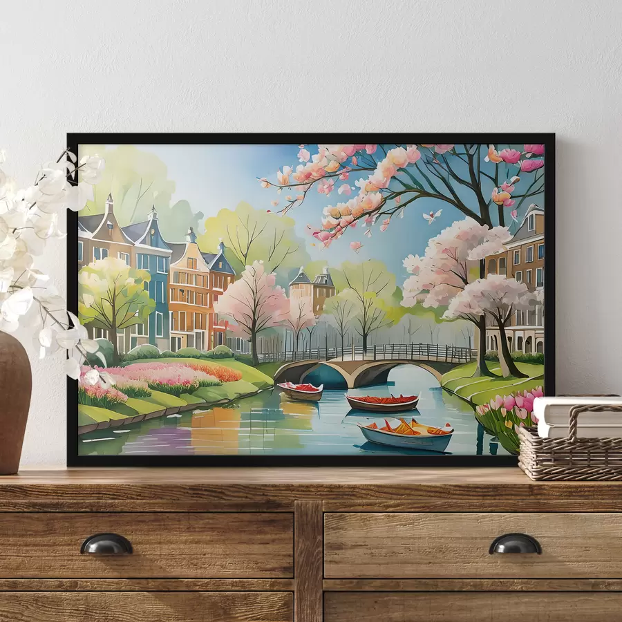 Fototapeedid õitsevad puud Amsterdamis kevadel f39301