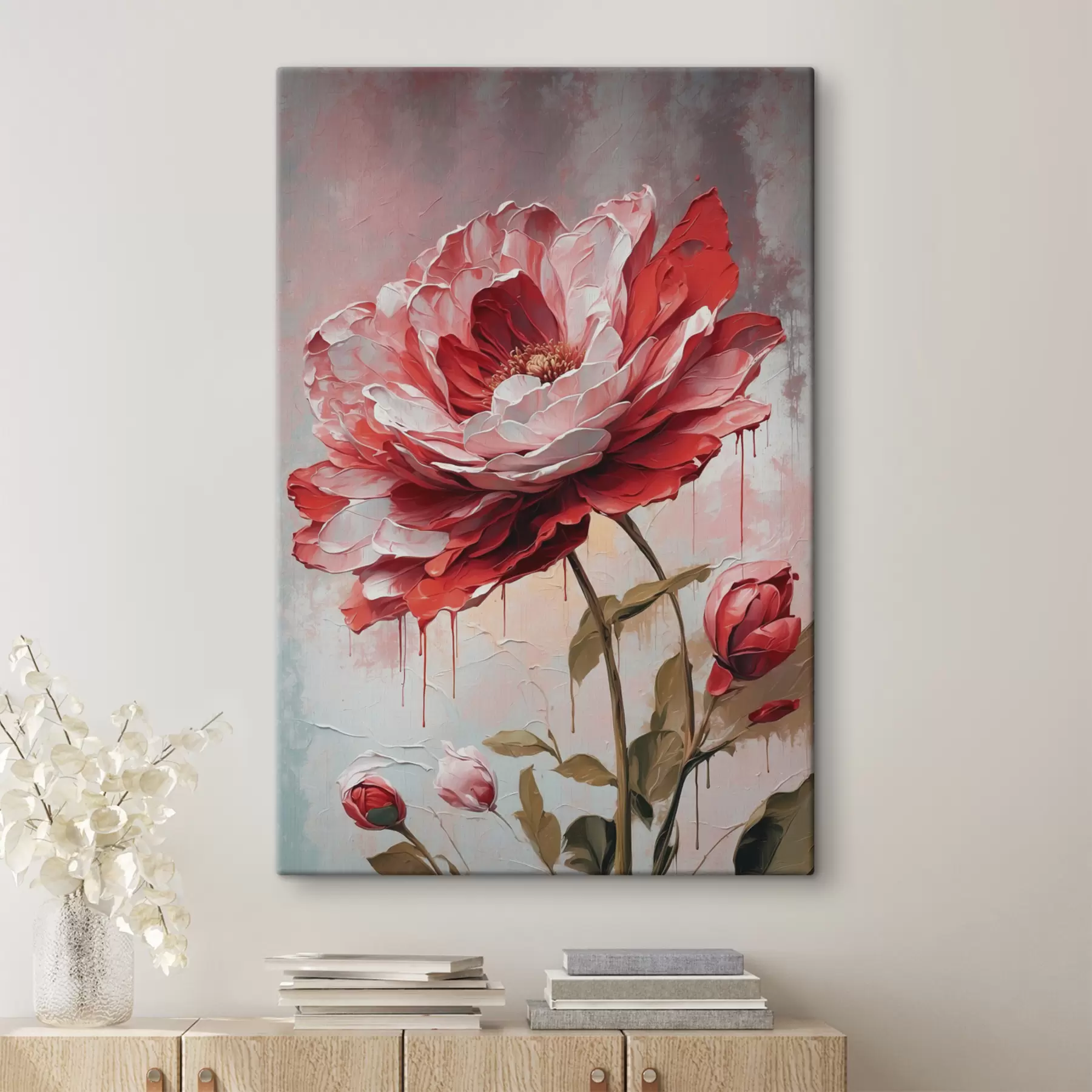 Pilt Punane lill valge-hallil taustal s39173