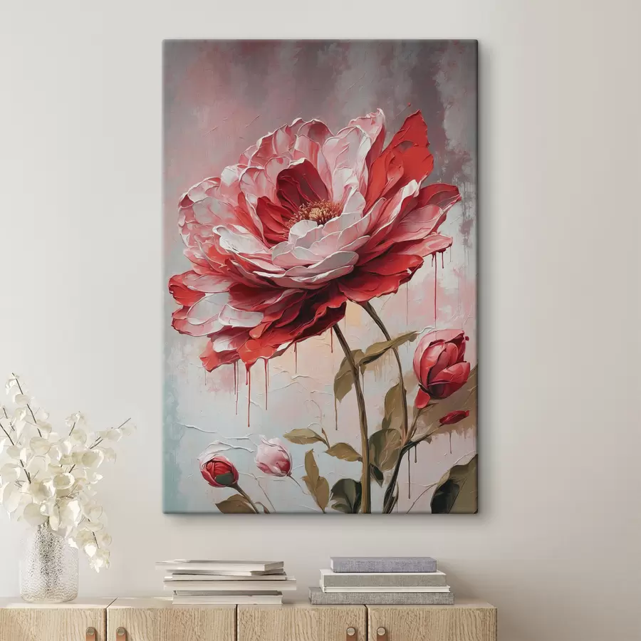 Pilt Punane lill valge-hallil taustal s39173