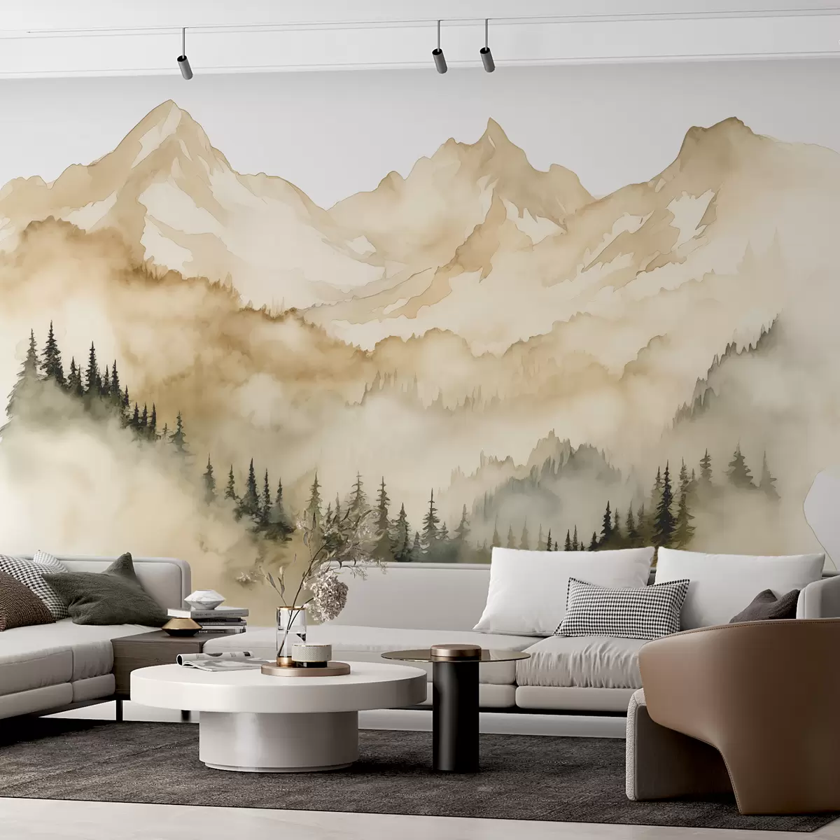 Fototapeedid Mets udus kiviste beežide mägede jalamil akvarellillustratsioon w07884