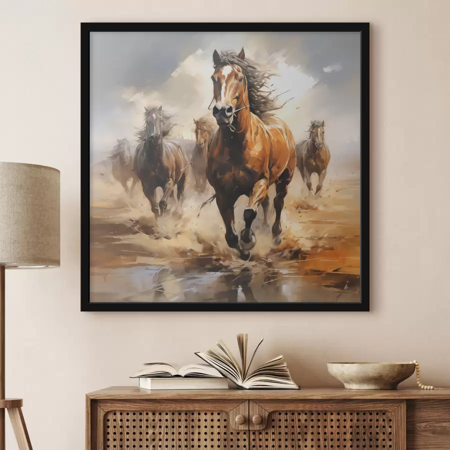 Fototapeedid Hobused galopeerivad niidul õlimaalil f39436