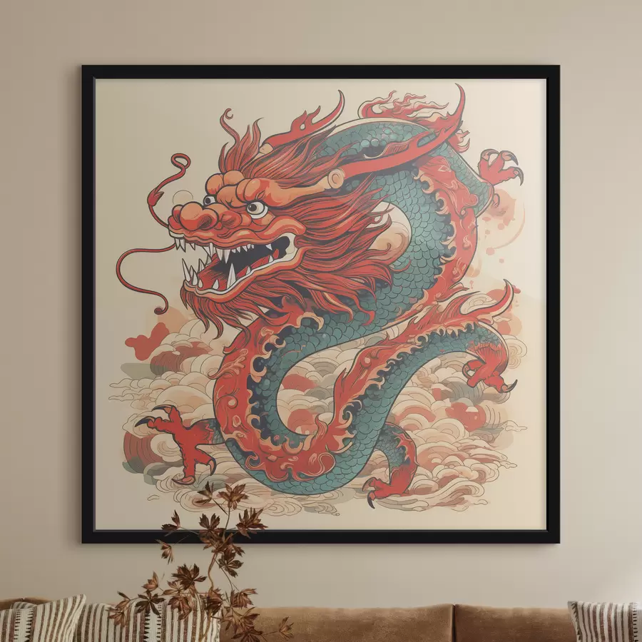 Fototapeedid Hiina stiilis punane draakon, idamaine f39439