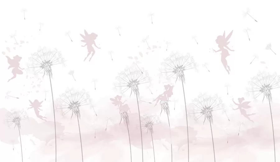 Fototapeedid Võluhaldjad võililledes ja metsalilledes Skandinaavia stiilis tüdrukutele roosa värv w07913