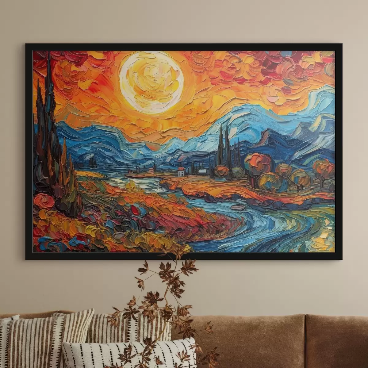 Plakat Värviline päikeseloojang üle rahulikku maastikku f38057