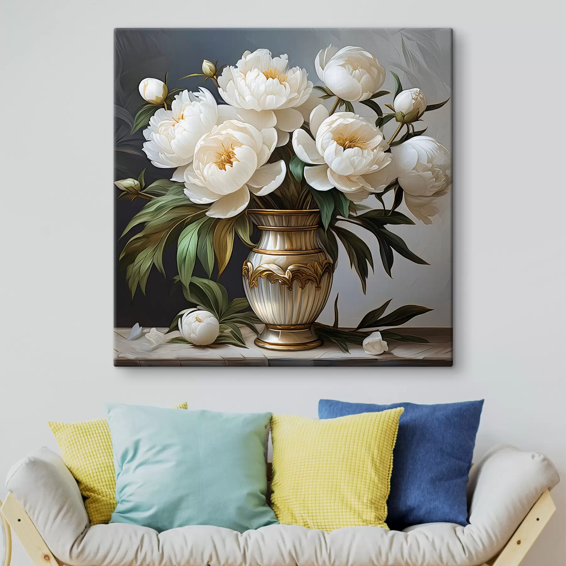 Fototapeedid valged pojengid vaasis s39475