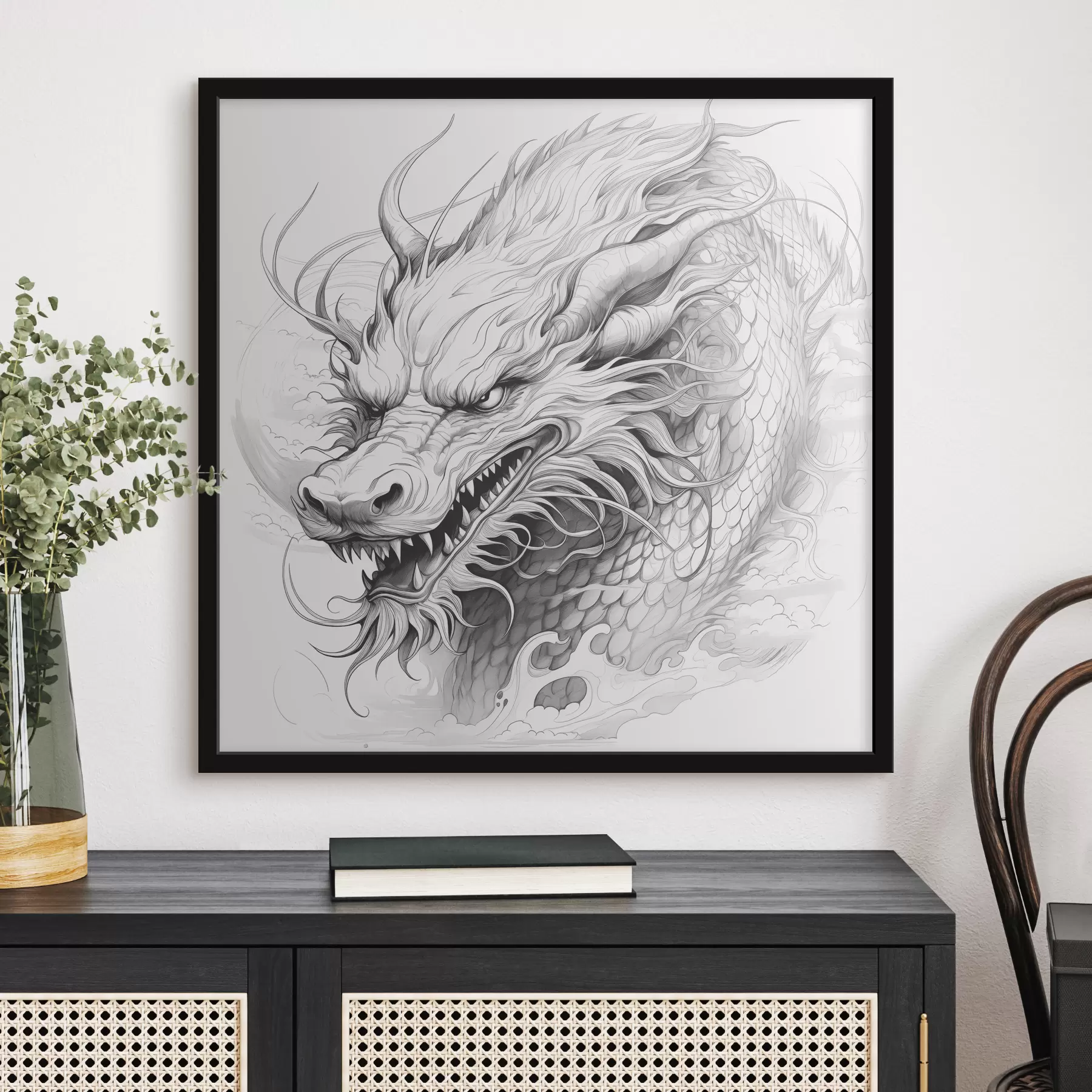 Fototapeedid Ühevärviline joonistus draakonist hiina stiilis f39563