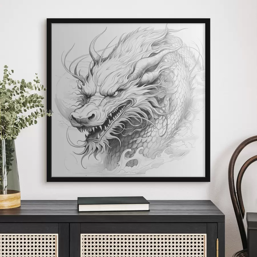 Fototapeedid Ühevärviline joonistus draakonist hiina stiilis f39563