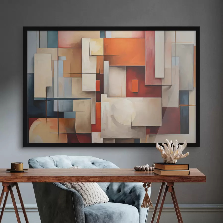 Fototapeedid Abstraktsioon kubismi stiilis, õlimaal, punane, sinine, valge värvid f39571