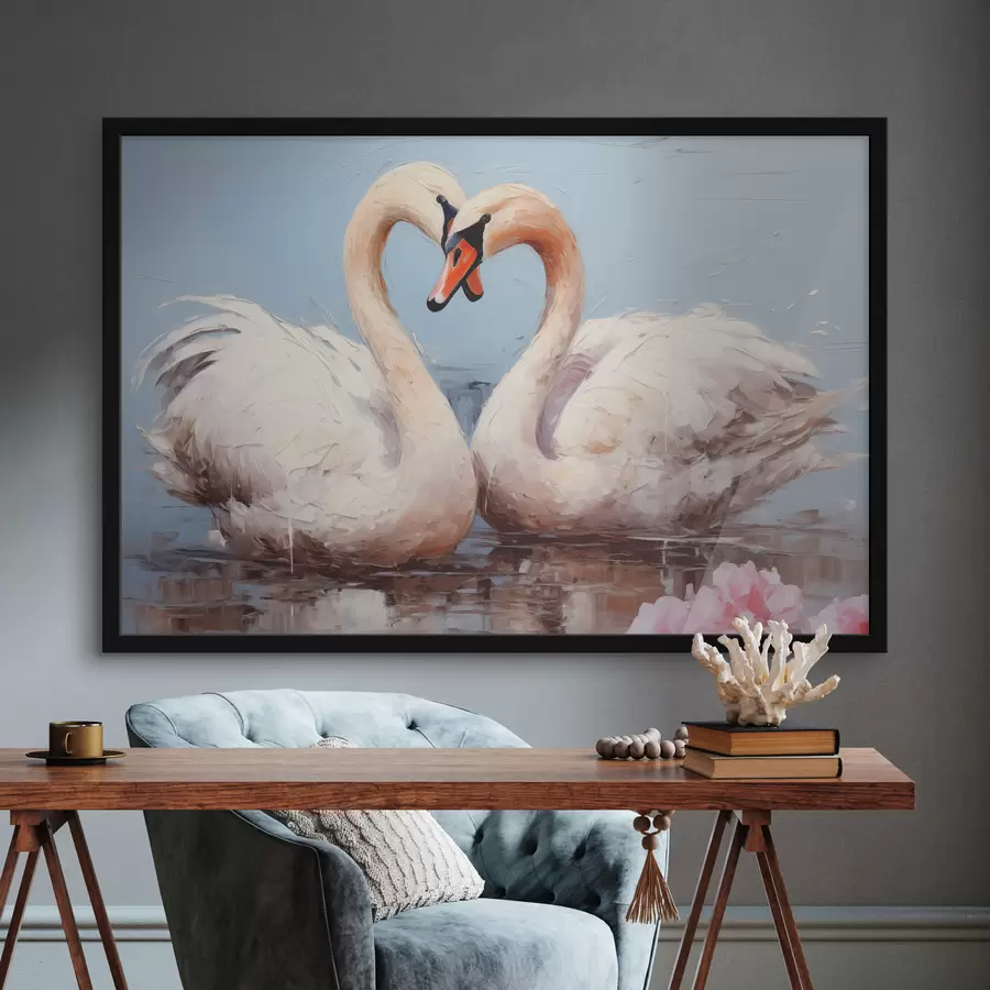 Fototapeedid Valge luigepaar tiigil, õlimaal f39572