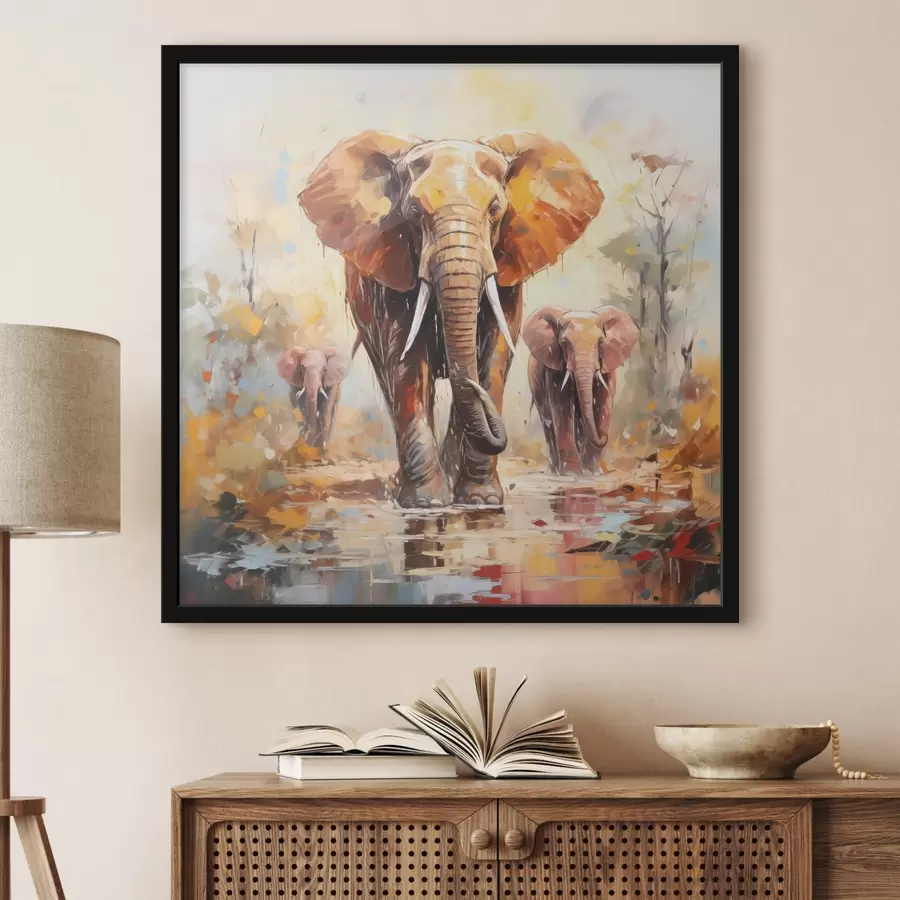 Pilt Elevantide kari savannis, õlimaal, abstraktne kunst f39573