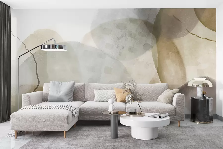 Fototapeedid Pehmed, akvarellsed abstraktsed kujundid pruuni, seepia ja valge toonides w07926v1