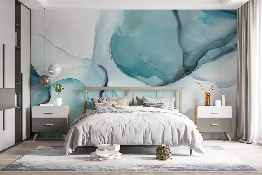 Fototapeedid Abstraktne sinine ja valge voolav kunst, mis meenutab voolavat vett ja tinti w07927