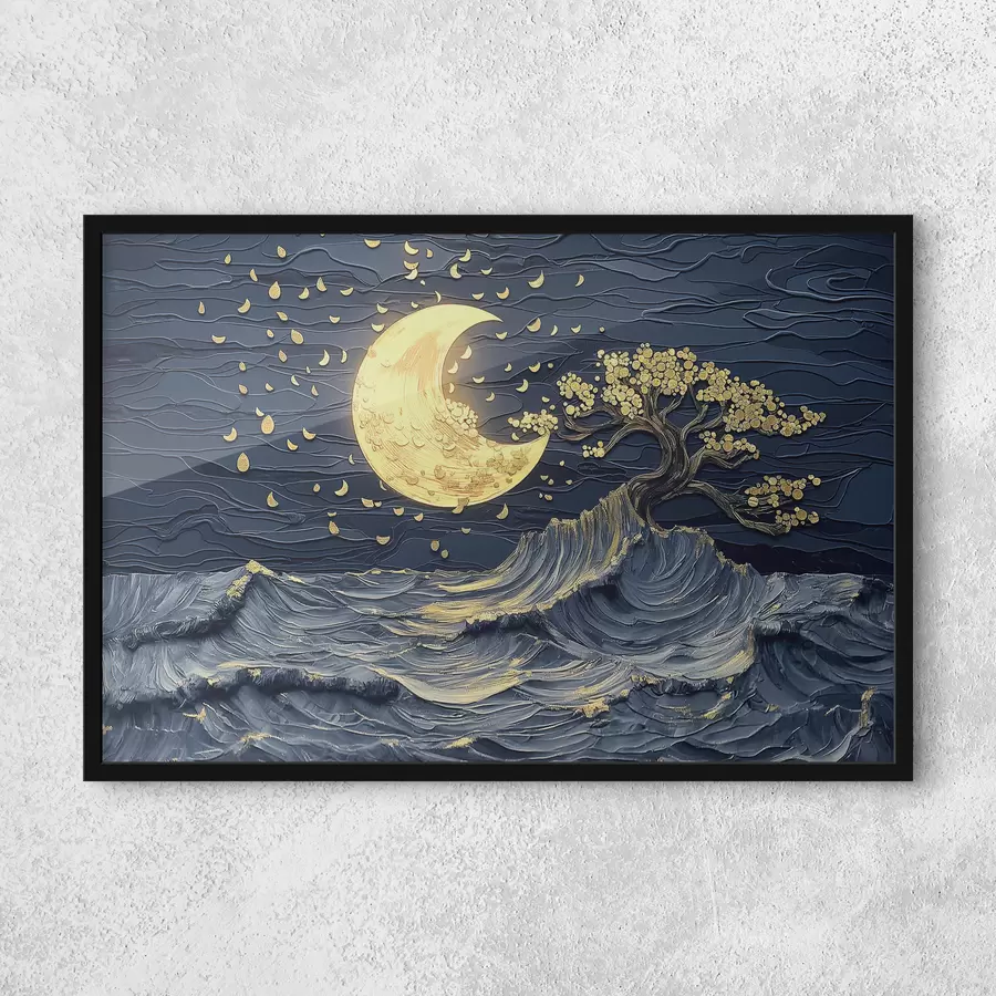 Fototapeedid Akrüülmaal: romantilised meremaastikud langenud lehtede ja kuuvalguse peegeldustega f39449