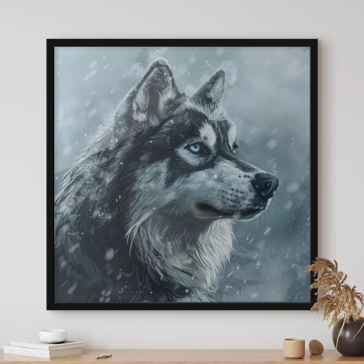 Plakat Husky siniste silmadega talvesinisel taustal f39462