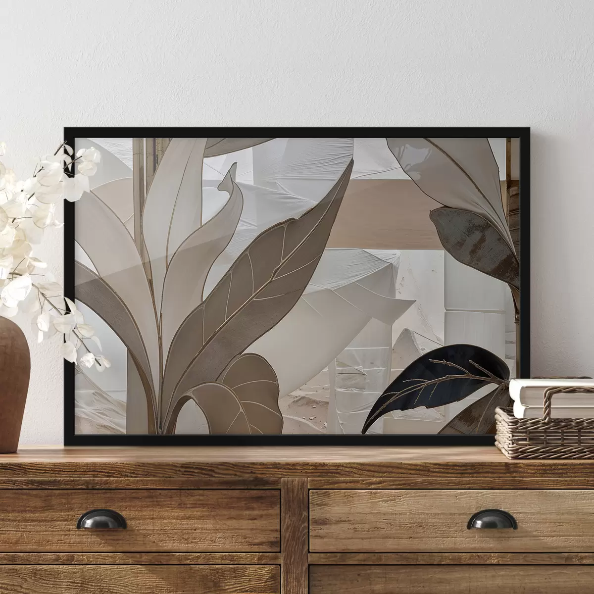 Plakat Abstraktse geomeetrilise mustri lähivaade beežides kattuvate kujundite ja tekstuuridega f39498