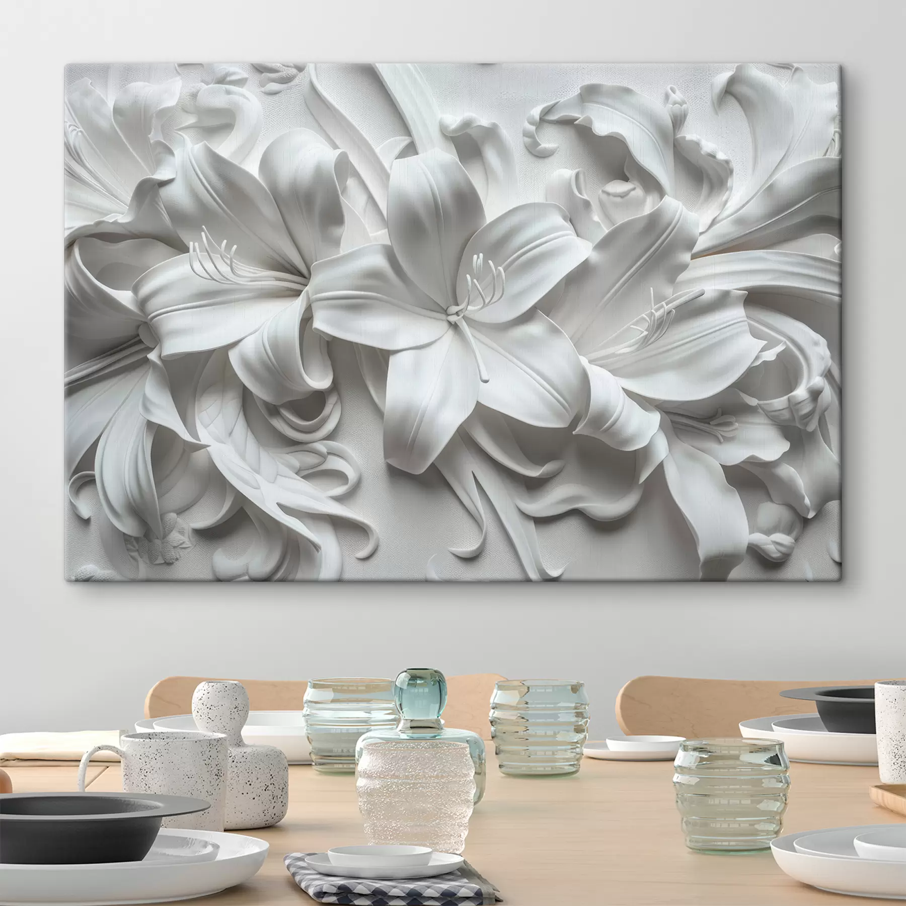 Fototapeedid Valge 3D-reljeef skulptuursetest liiliatest s39654