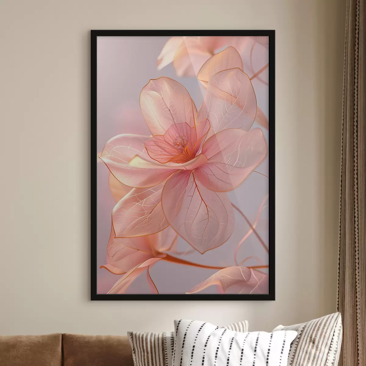 Plakat Pehmed roosad siledate joontega lilled: minimalism ja õrnad detailid f39632