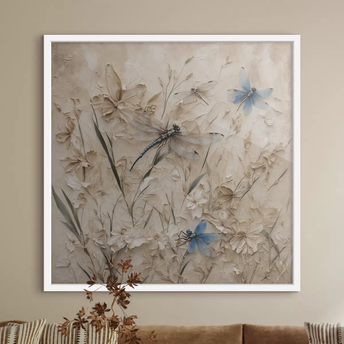 Plakat Dragonflies abstraktsel beežil taustal f39600