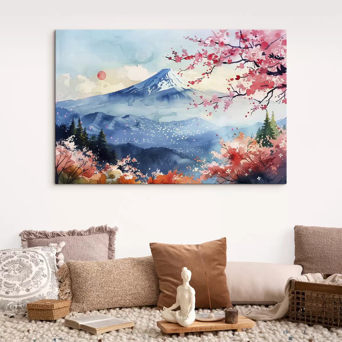 Pilt Mägi Fuji maastik, idamaine loodus, kirsipuud, päikeseloojang s39775