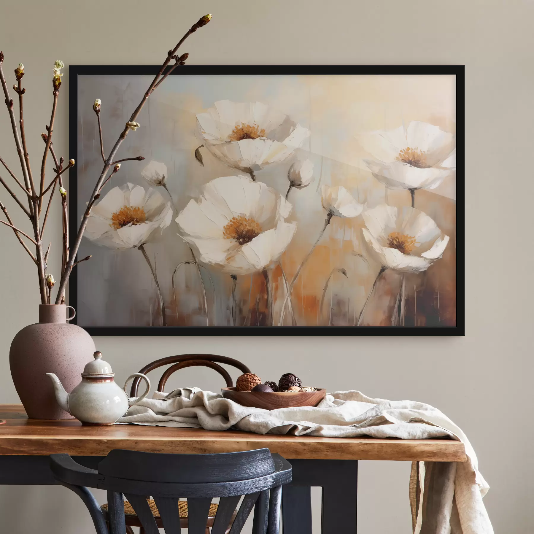 Pilt Valge moonide õlimaal, sinine ja oranž värv f39815