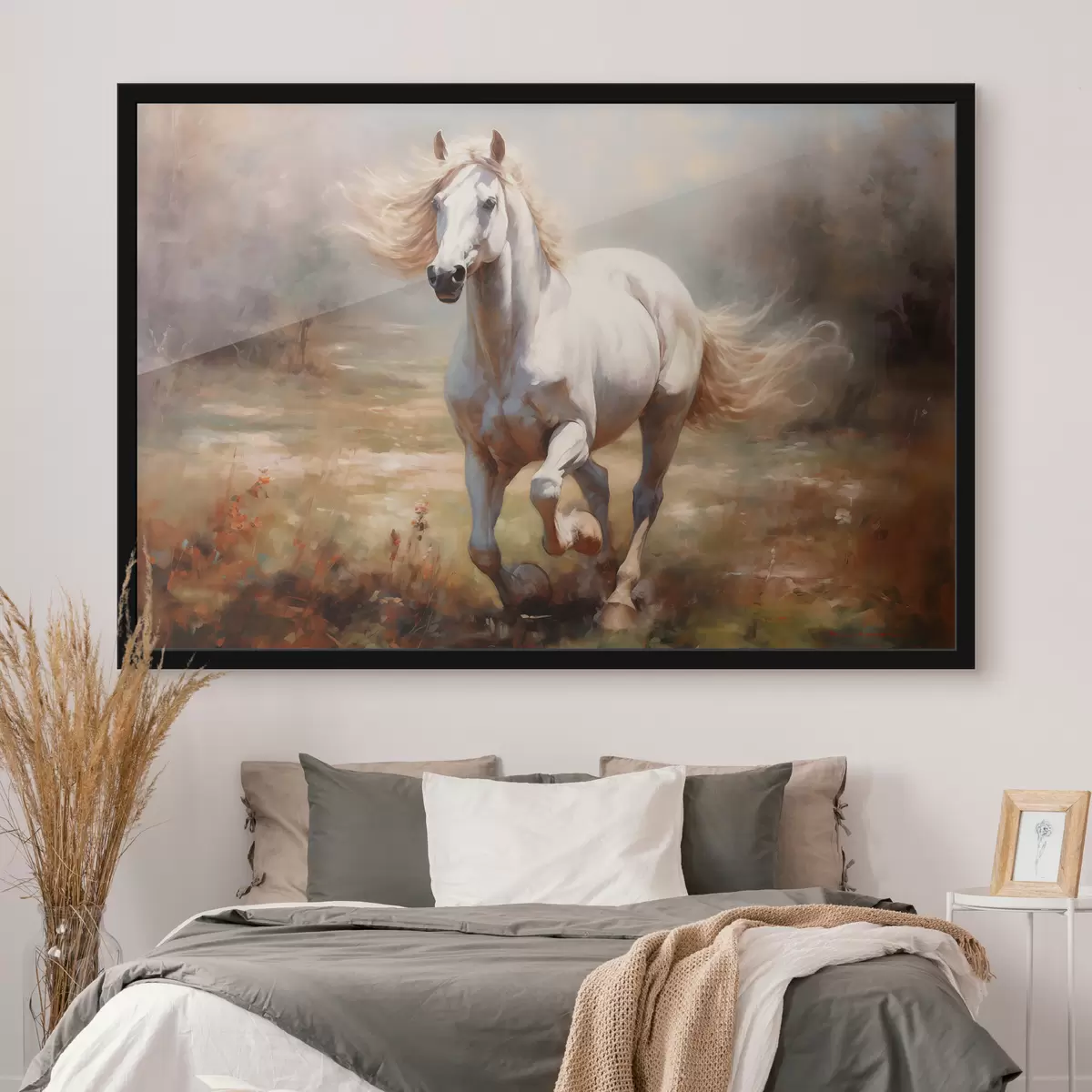 Plakat Valge hobune kappamas üle heinamaa õlimaal f39818