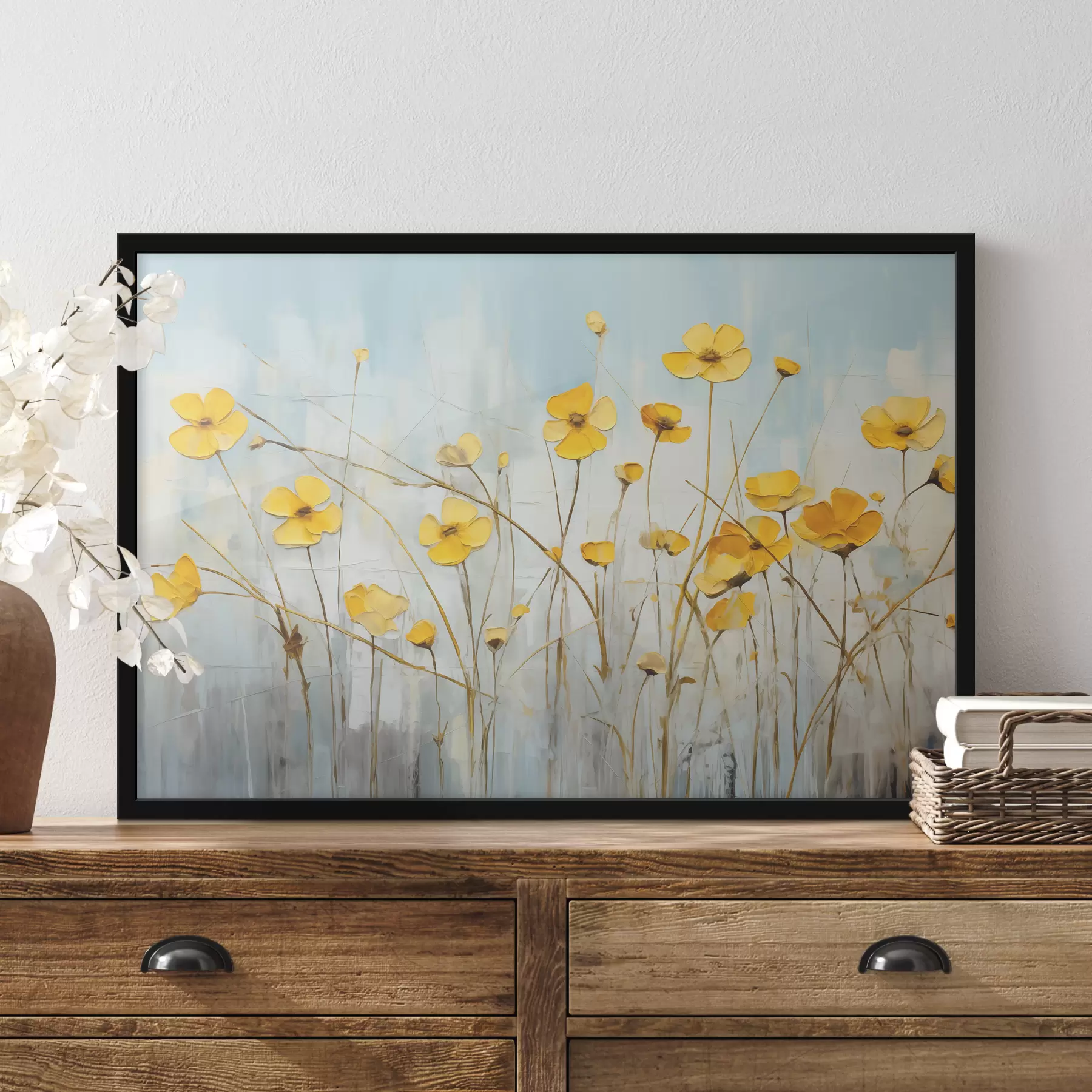 Fototapeedid Kollased väikesed õied pikal varrel õlimaal f39823