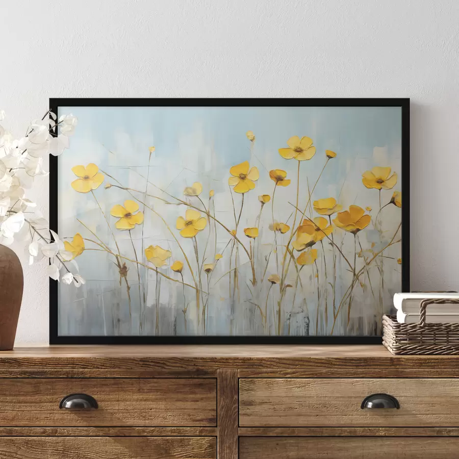 Fototapeedid Kollased väikesed õied pikal varrel õlimaal f39823