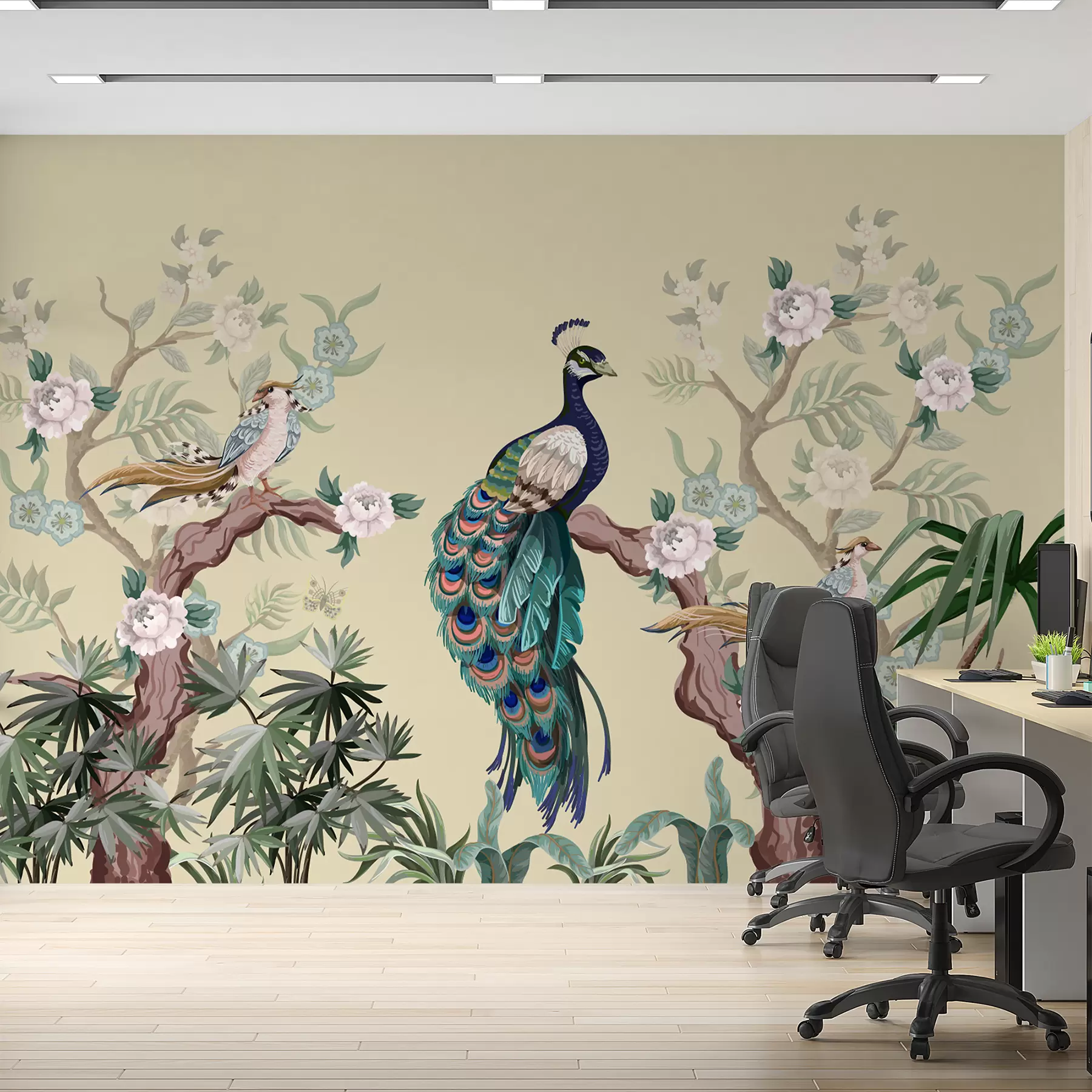 Fototapeedid paabulind puul, beež taust w08168