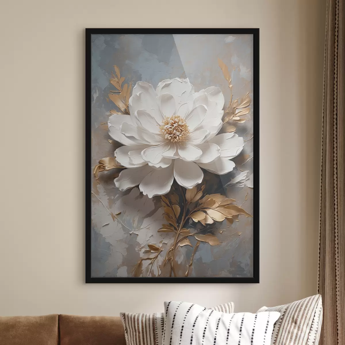 Plakat vartega valge lill abstraktsel taustal f39865