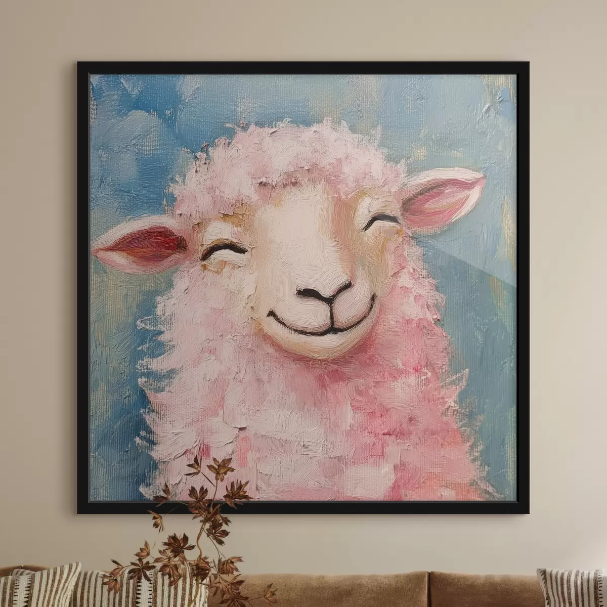 Plakat Rõõmsameelne jäär roosa villaga f39911