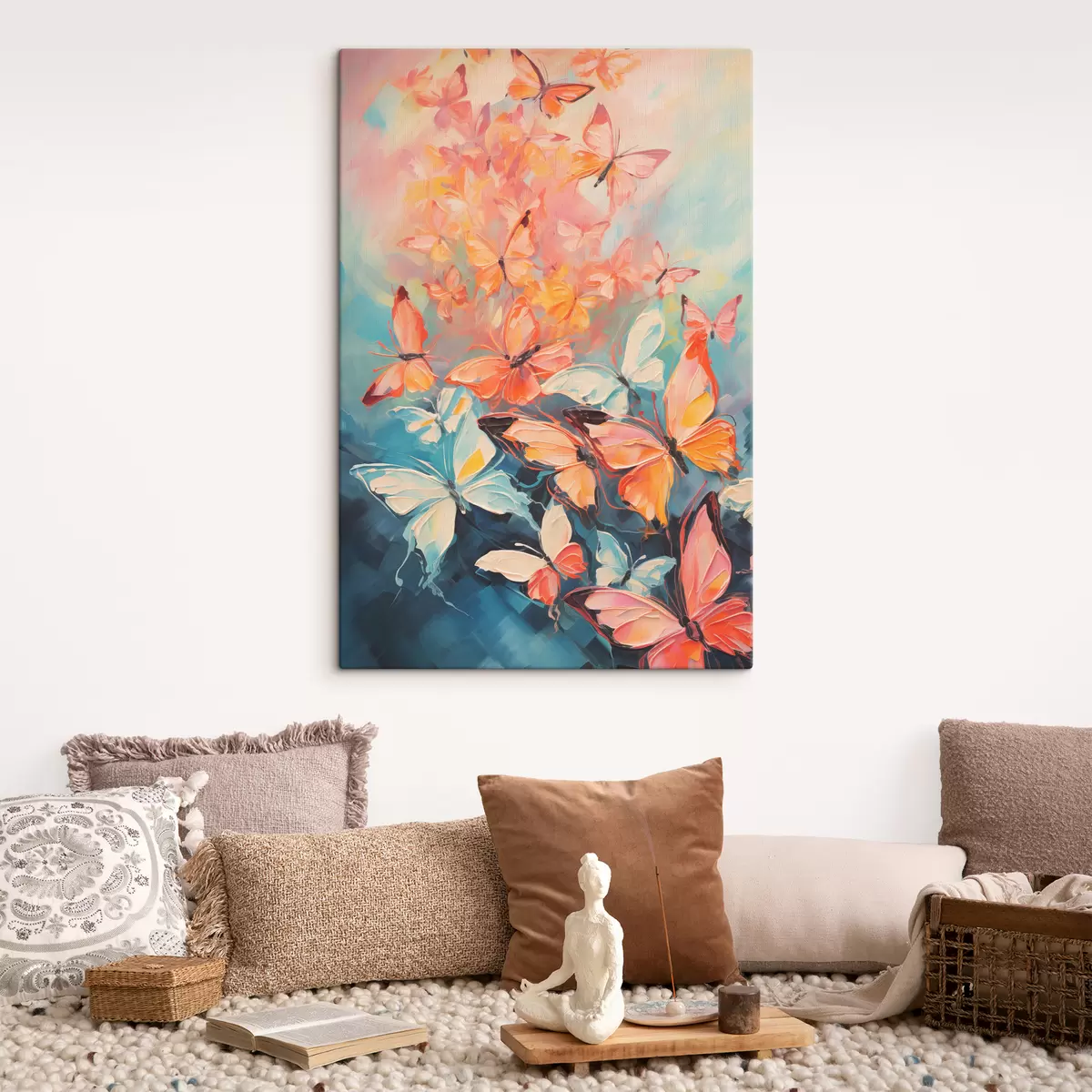 Pilt Sinisel õlimaalil lendav liblikaparv s39922