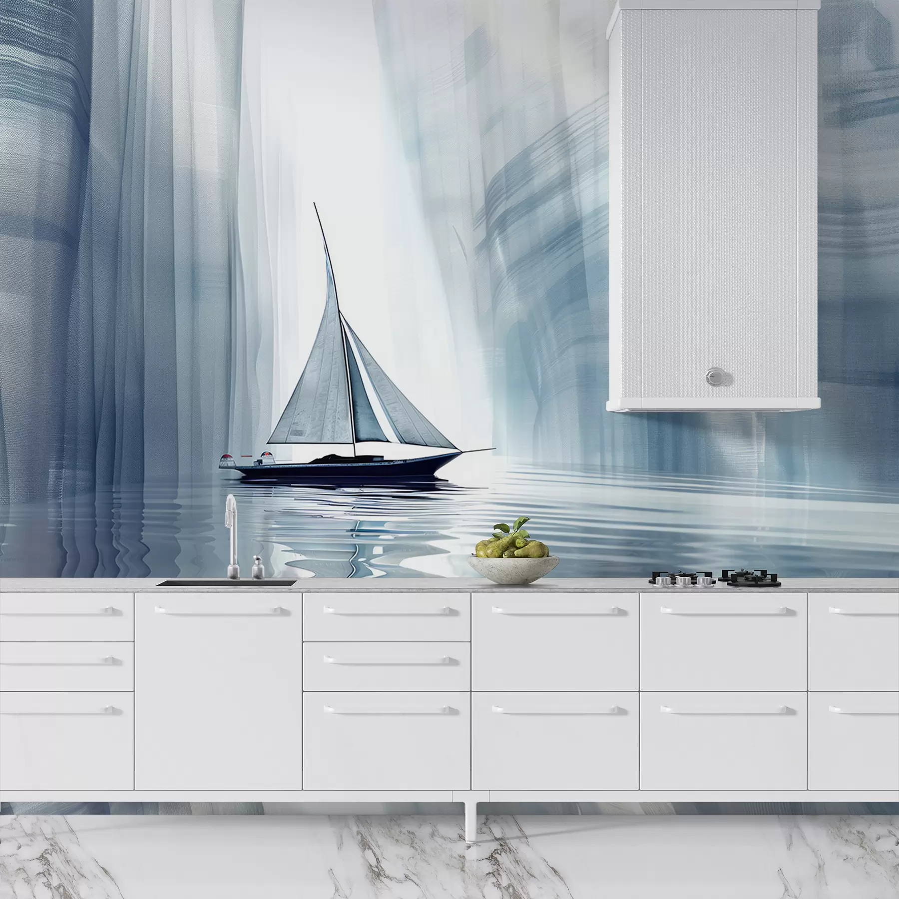 Fototapeedid Siniste värvidega futuristlikus stiilis paat vee peal w01338