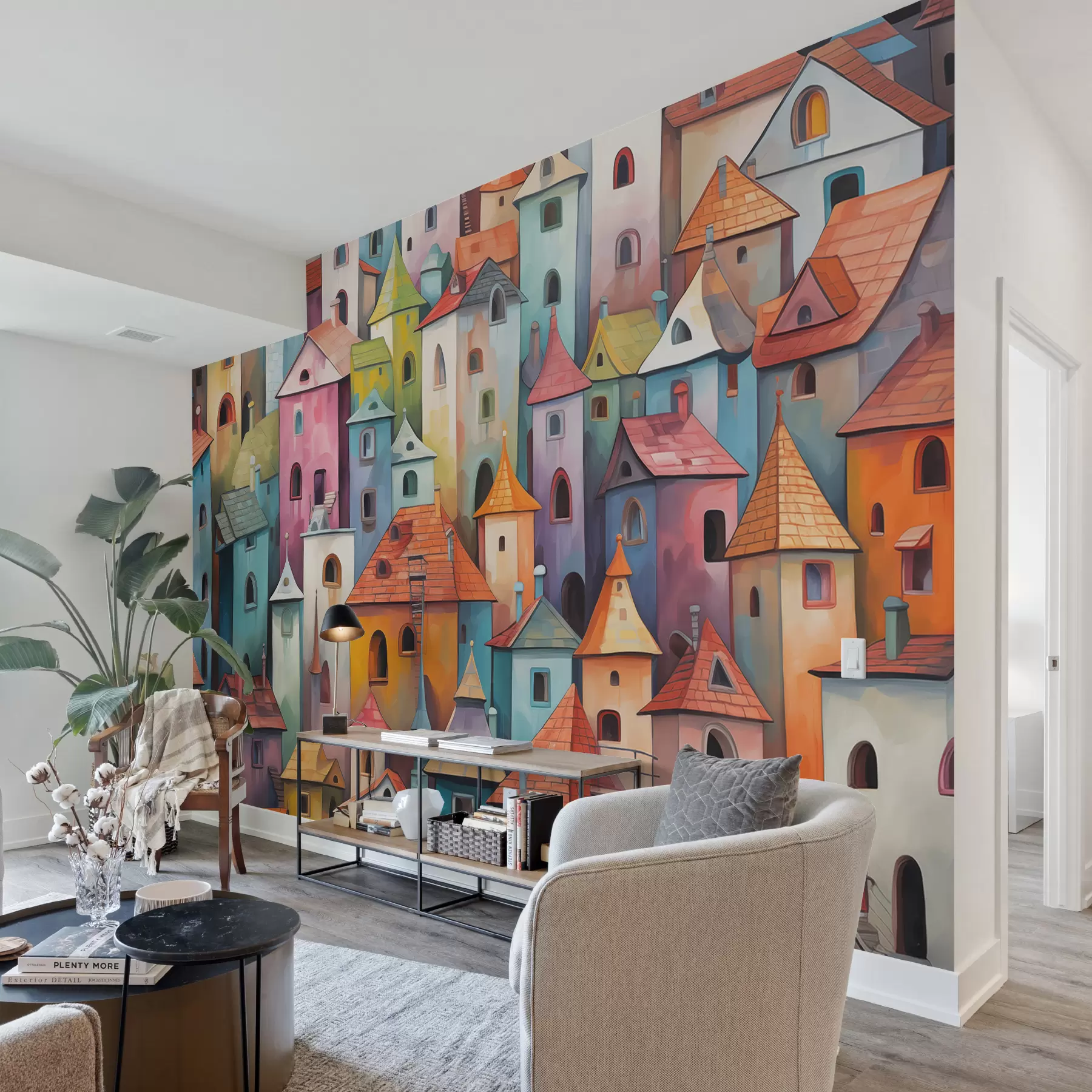 Fototapeedid Värvilised heledad majade imitatsioonid pintslitõmmetega w00946