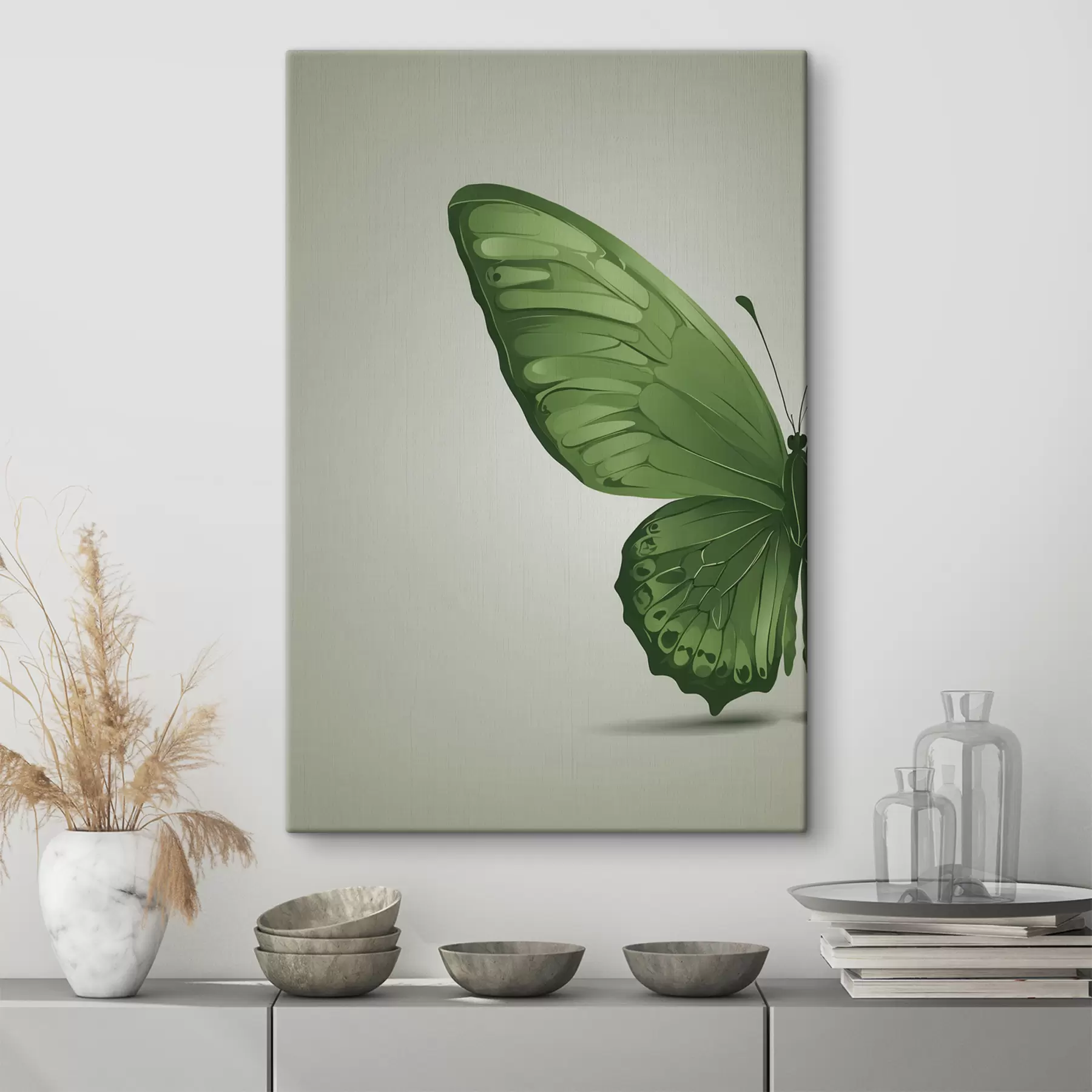 Fototapeedid Rohelise liblika vasak tiib valgel taustal s40062