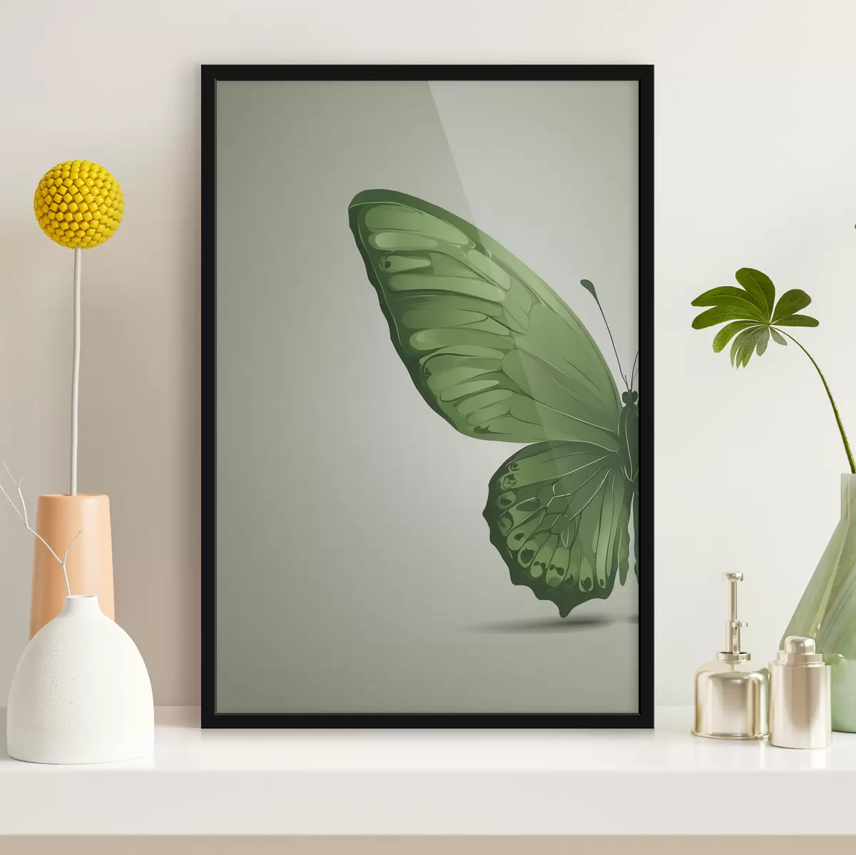 Plakat Rohelise liblika vasak tiib valgel taustal f40062