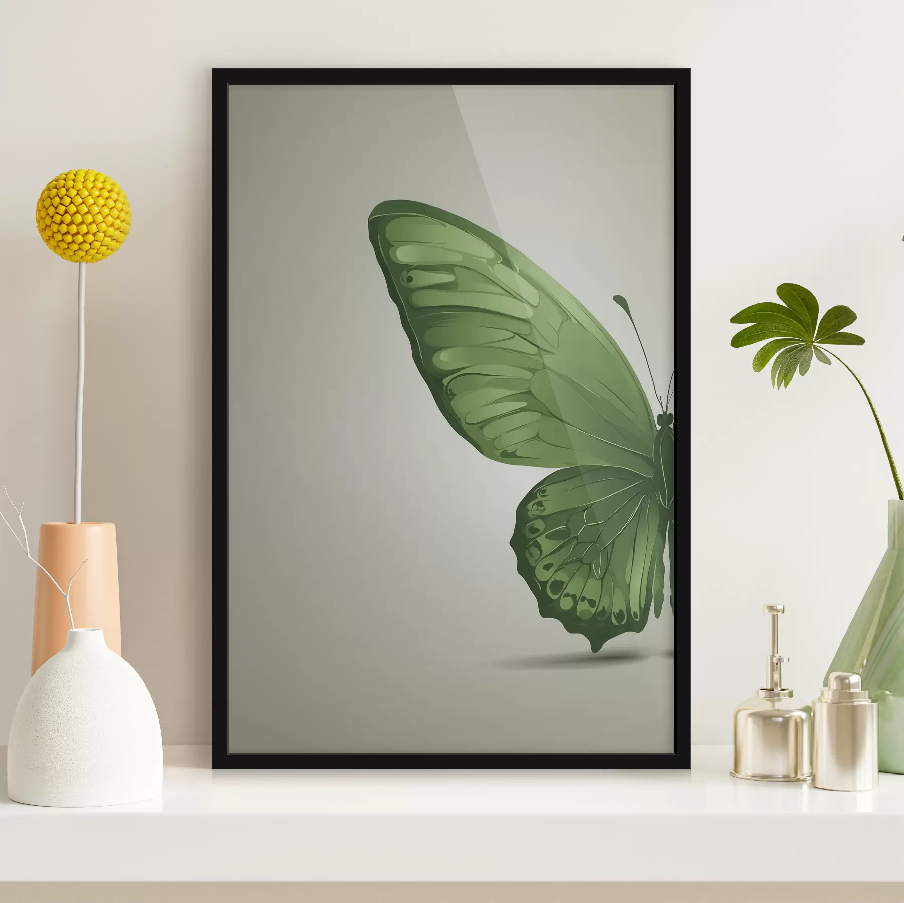 Pilt Rohelise liblika vasak tiib valgel taustal f40062