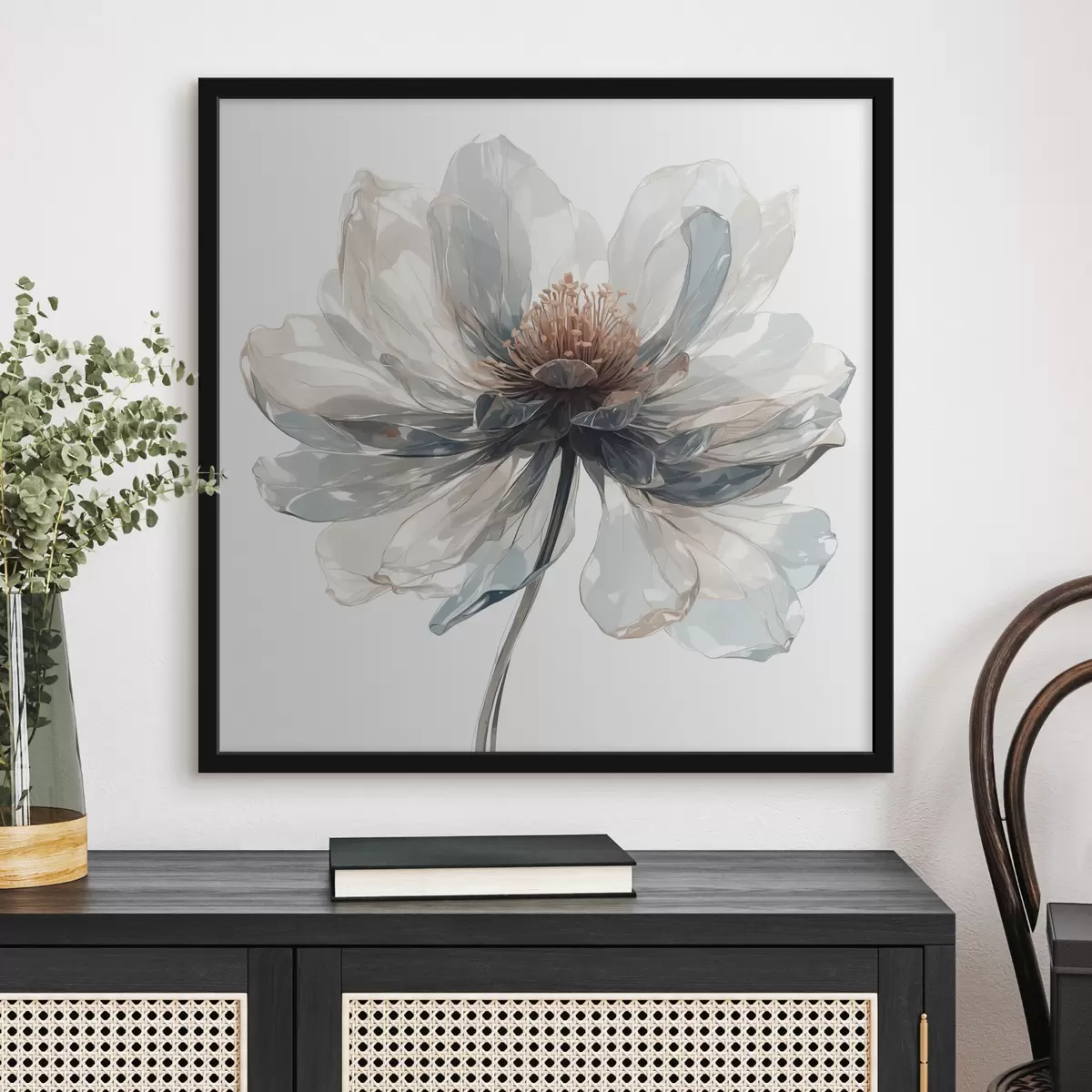 Plakat Läbipaistev sinine lill valgel taustal f40067