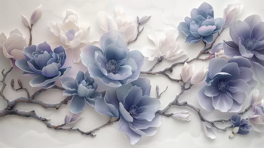 Fototapeedid Sinised reljeefsed magnooliaõied graatsilisel oksal w01359v1