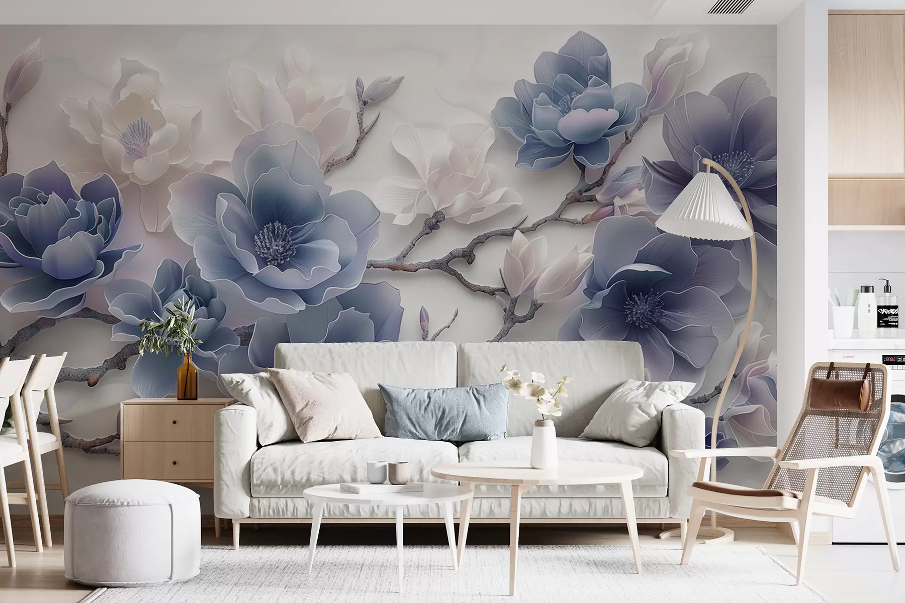 Fototapeedid Sinised reljeefsed magnooliaõied graatsilisel oksal w01359v1