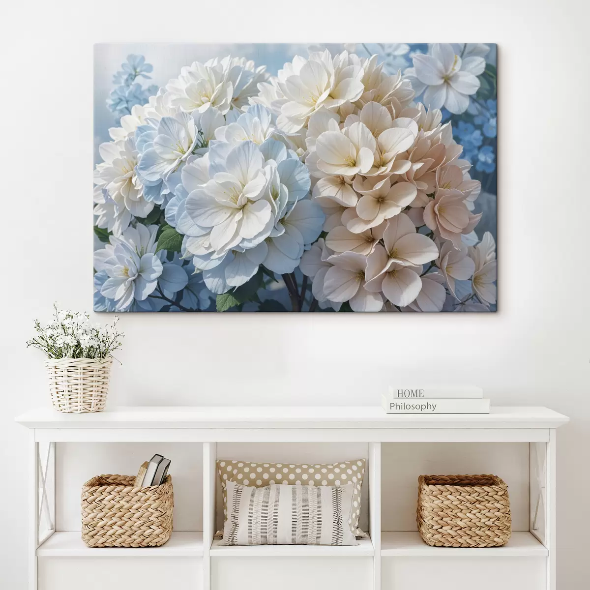 Pilt Pehmed, pastelsetes toonides daaliaõied õrnade kroonlehtedega, mis õitsevad ähmasel taustal s40146