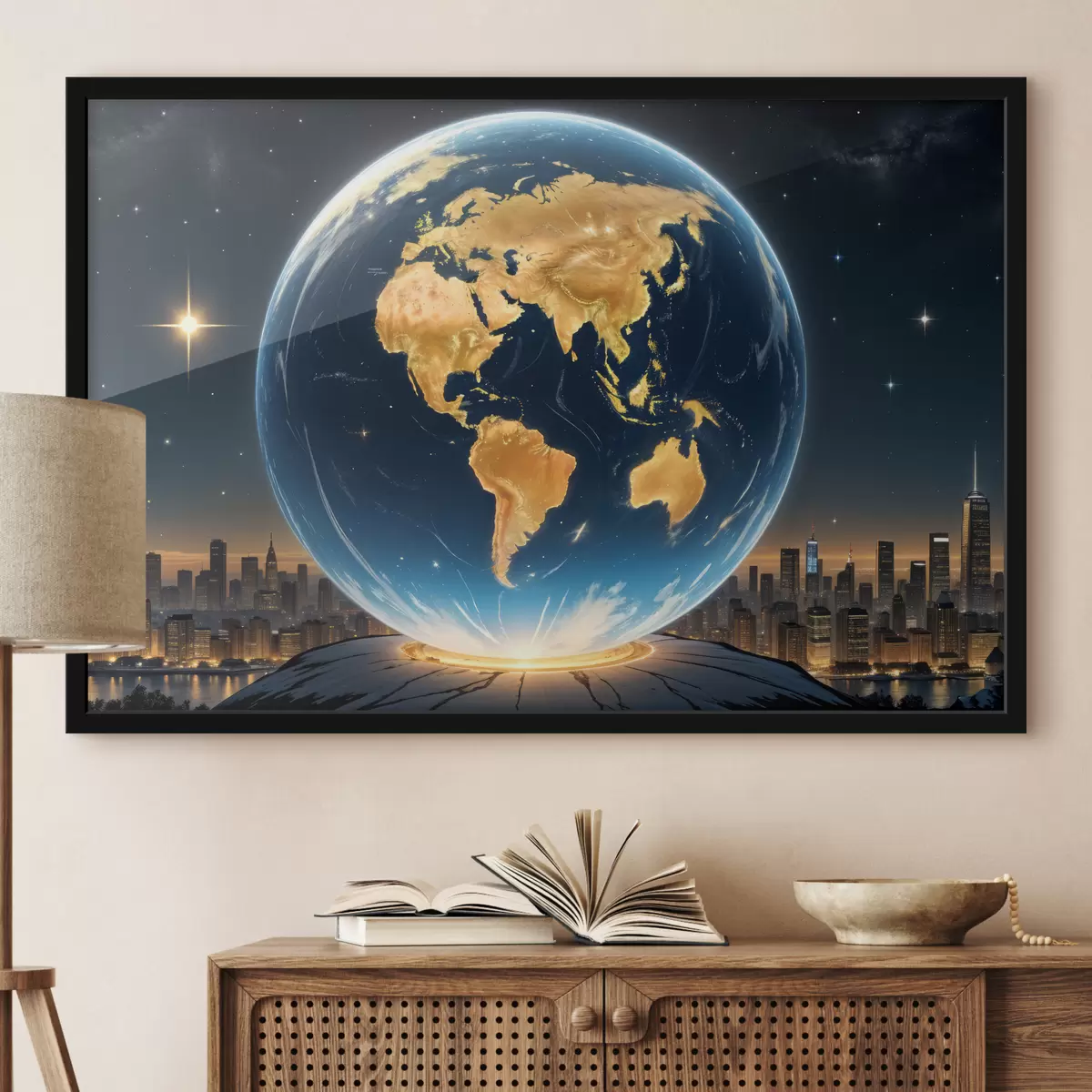 Plakat Üksikasjalik fotorealistlik renderdus kosmosemaastikul hõljuvast planeedist Maast f40178