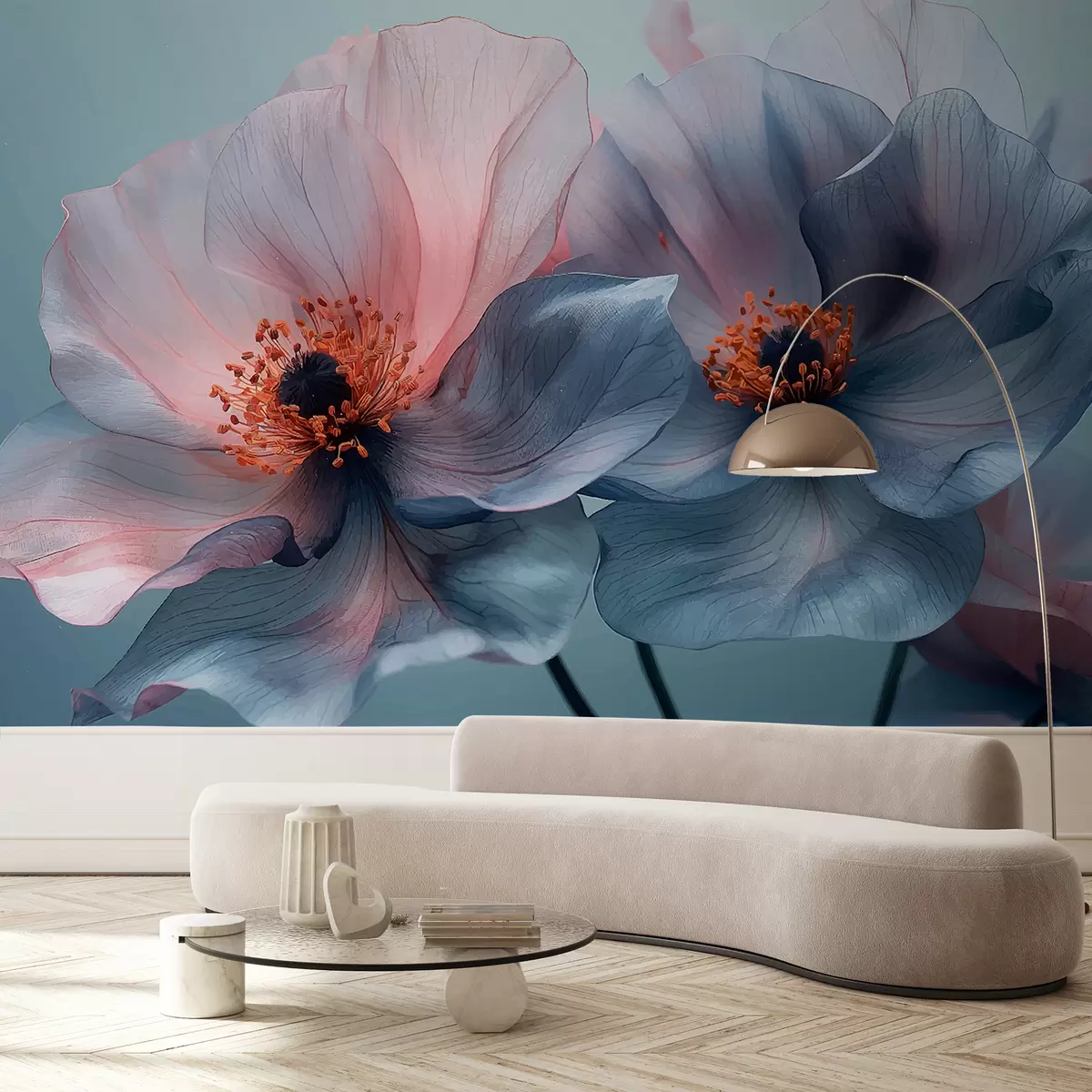 Fototapeedid Kaks suurt magnooliat, sinist värvi, lilled w01411