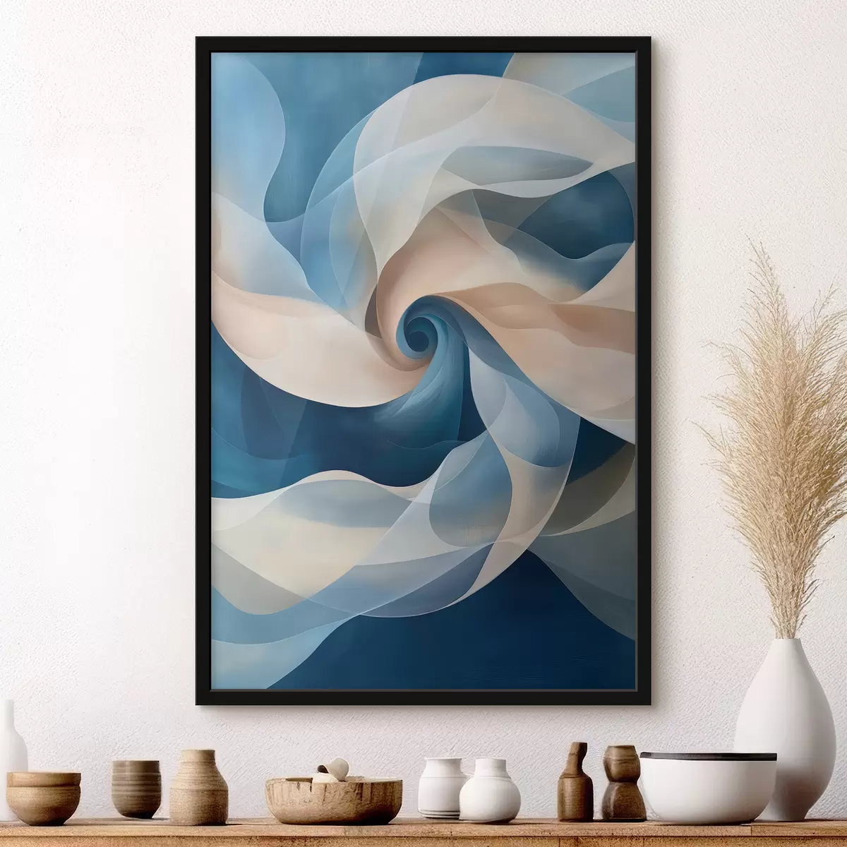 Plakat abstraktne vortex beež-sinine f40249