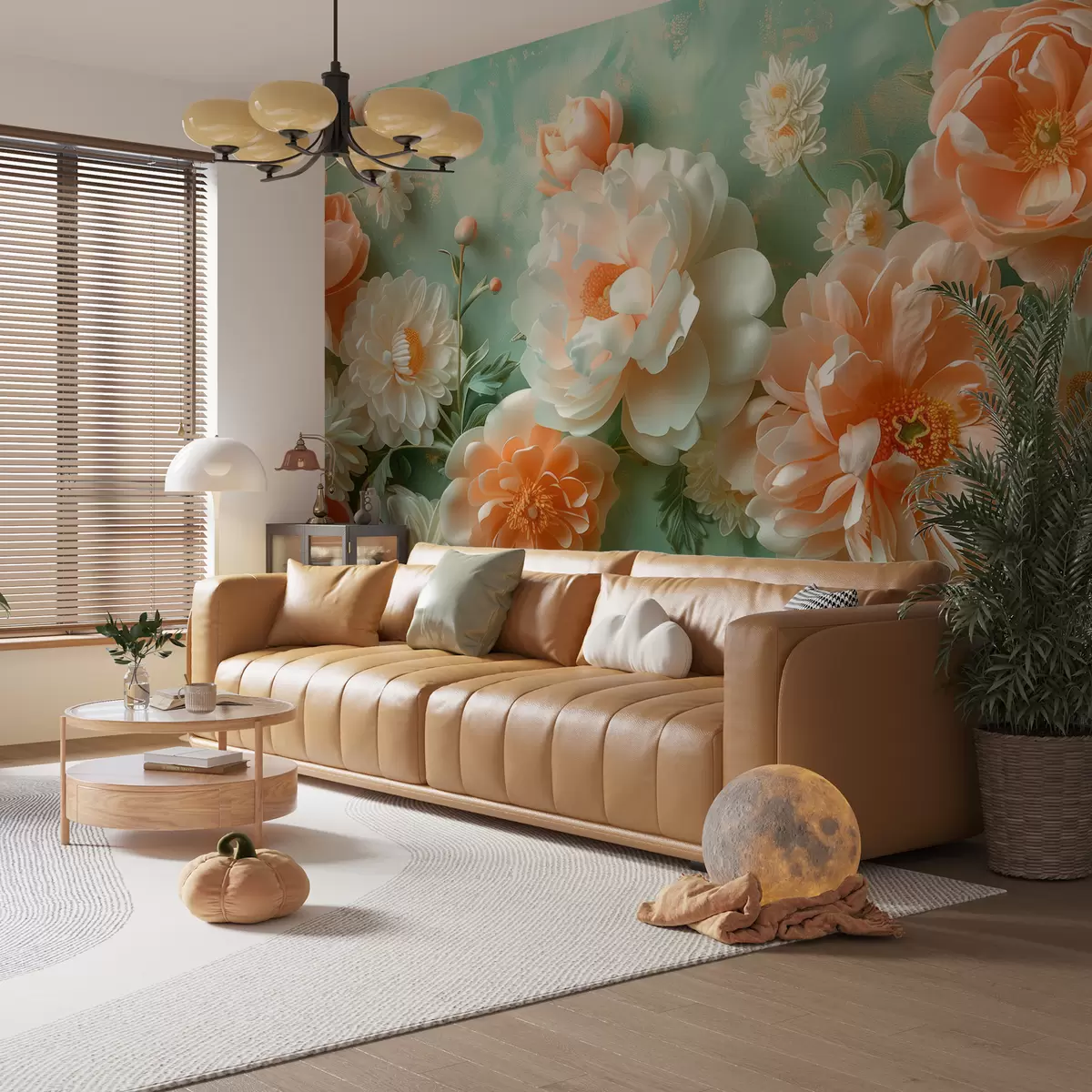 Fototapeedid Smaragdsel taustal pehme kompositsioon pojengidest ja krüsanteemidest w01426