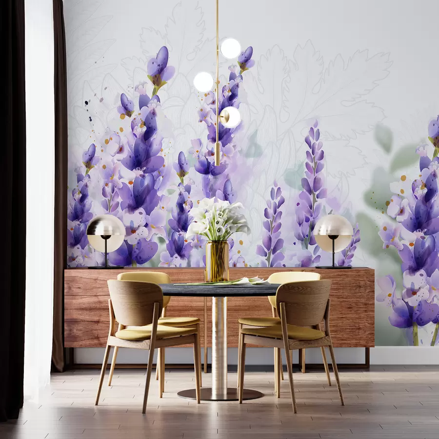 Fototapeedid Lillad lavendliõied põllul, pehme fookusega ja ähmane taust w08231