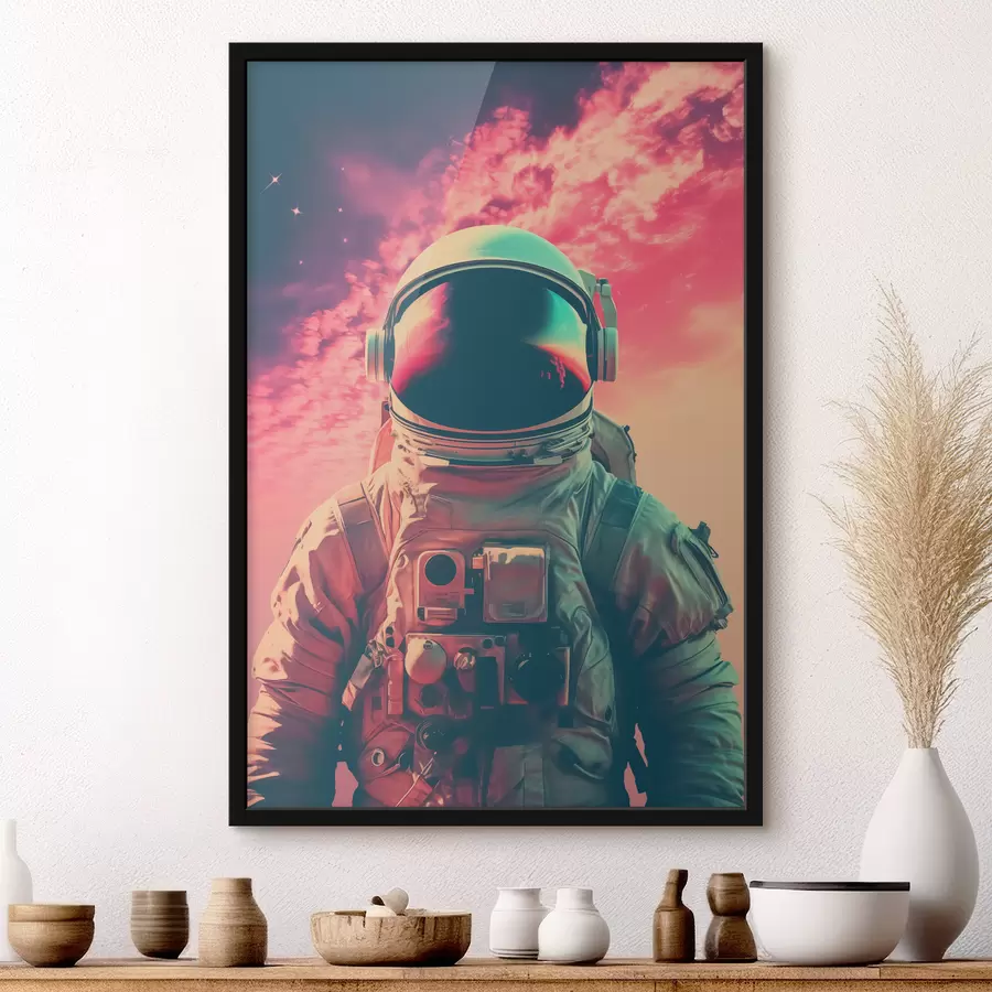 Fototapeedid Astronaut skafandris roosa taeva taustal f40312