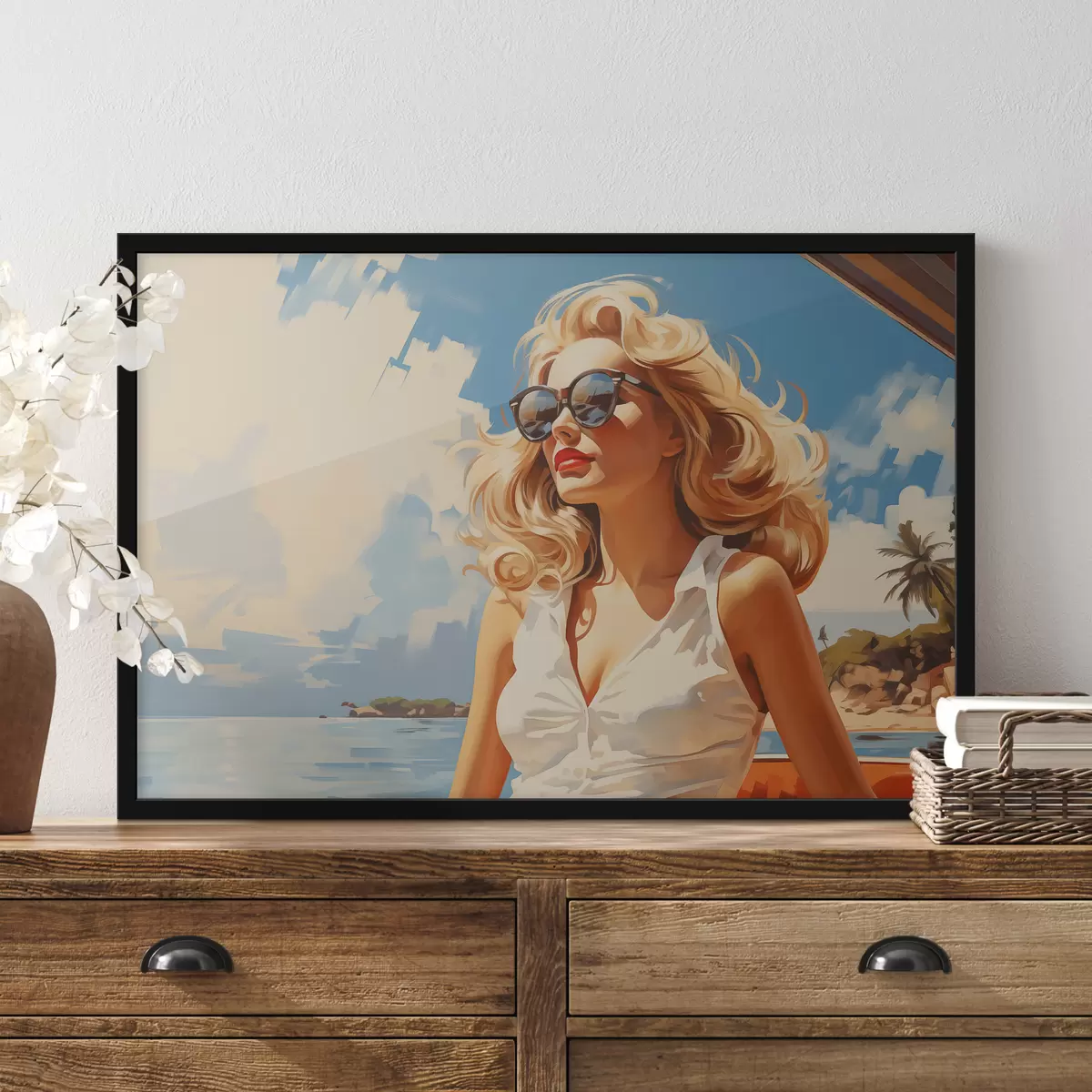 Plakat Blond tüdruk mere taustal illustratsioon f40321