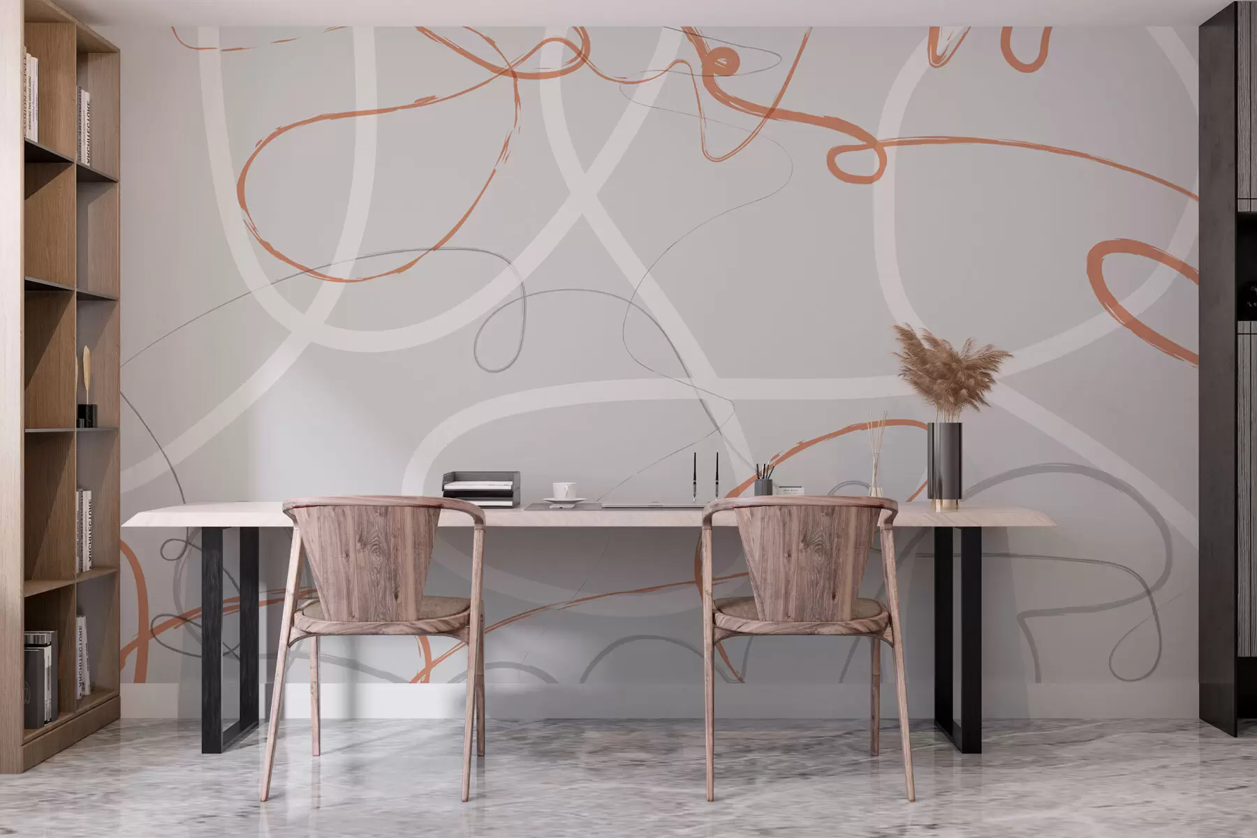 Fototapeedid Abstraktsed oranžid jooned hallil taustal w01455