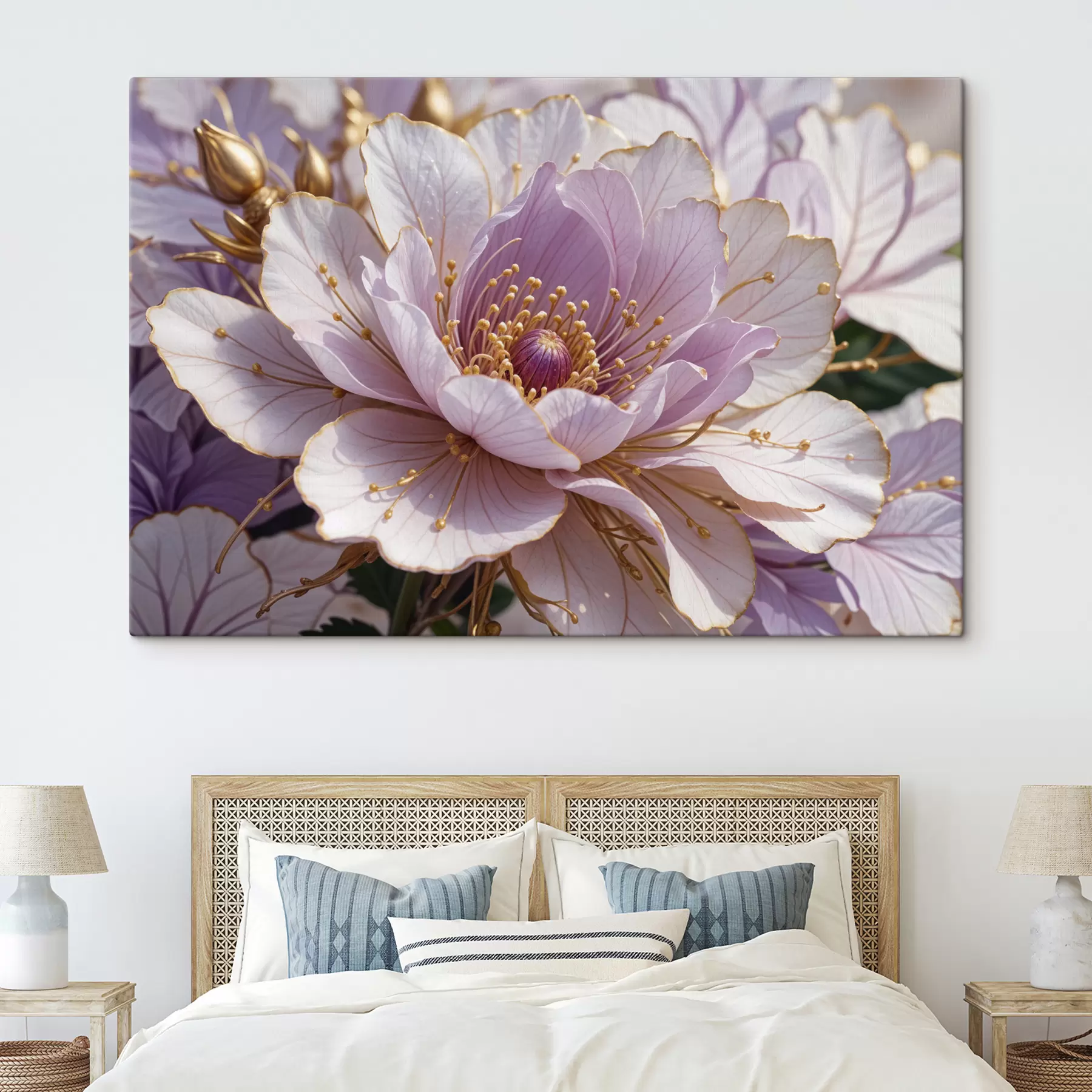 Fototapeedid Lähivõte suurest kahvaturoosast pojengiõiest, millel on õrnad kroonlehed ja erekollane keskosa s40384